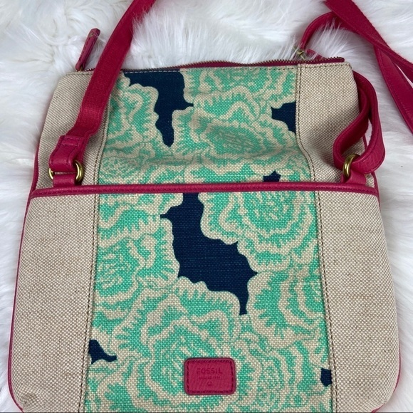 Fossil Tan/ Pink Boho Summer Spring Floral Crossbody Bag Purse - Picture 4 of 8